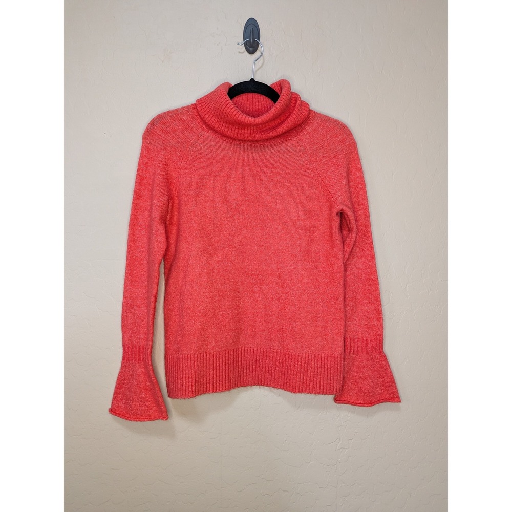 Loft Petites XXSP Coral Pink Turtleneck Bell Sleeve Knit Sweater Bright Preppy